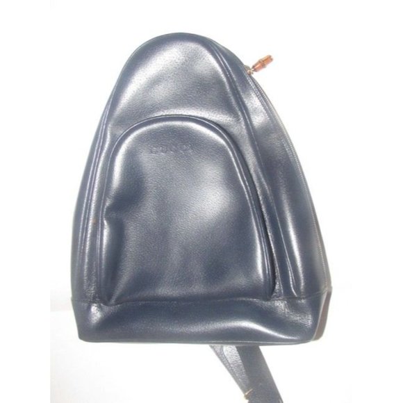 Gucci Vintage Bamboo Line Triangular Navy Blue Leather Backpack - Picture 9 of 12